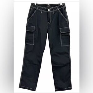 True Religion World Tour Cargo Pants Jet Black White Stitching NWT Size 36x32